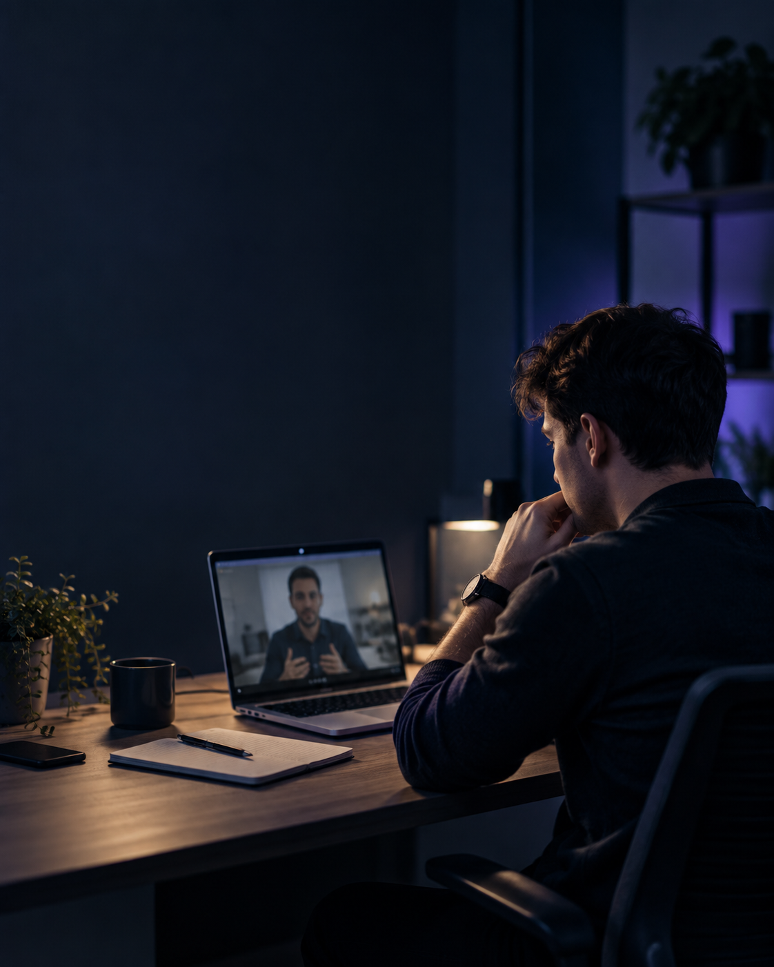 IT professional preparing for an online interview at a desk